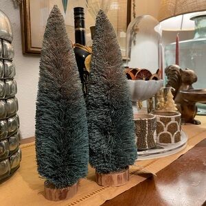 Creative Coop Sisal Bottle Brush Christmas Trees 11” Height Wood Base
